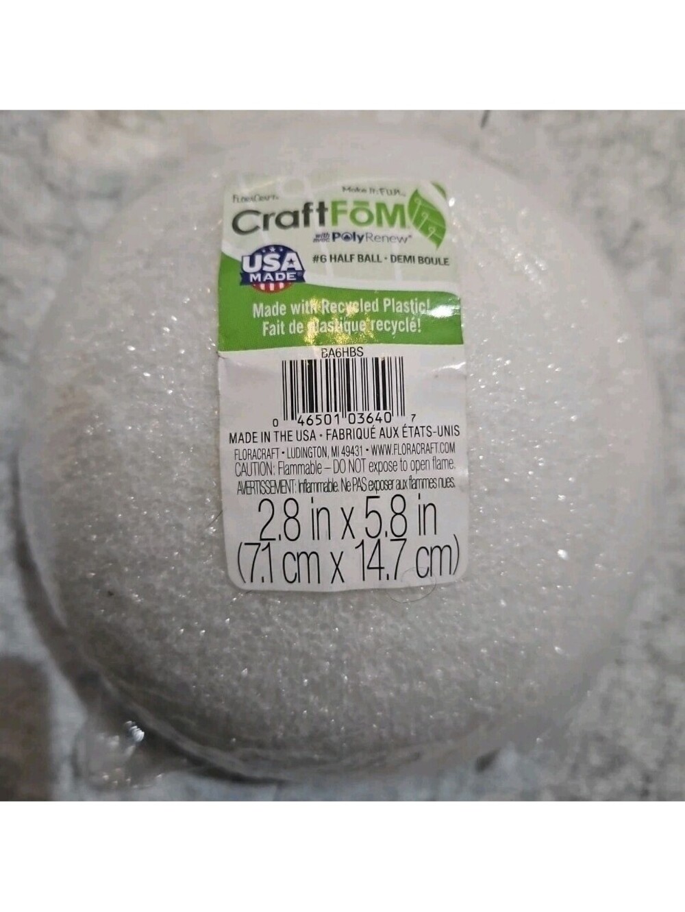 White Craft Foam Half Ball 2.8 x 5.8 for Projects Poking Cutting Painting